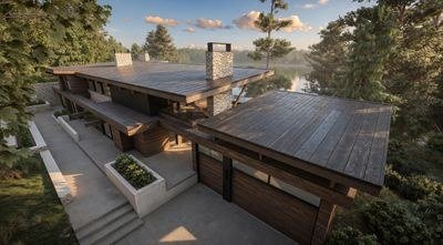 Contemporary Muskoka estate surrounded by forest and waterfront